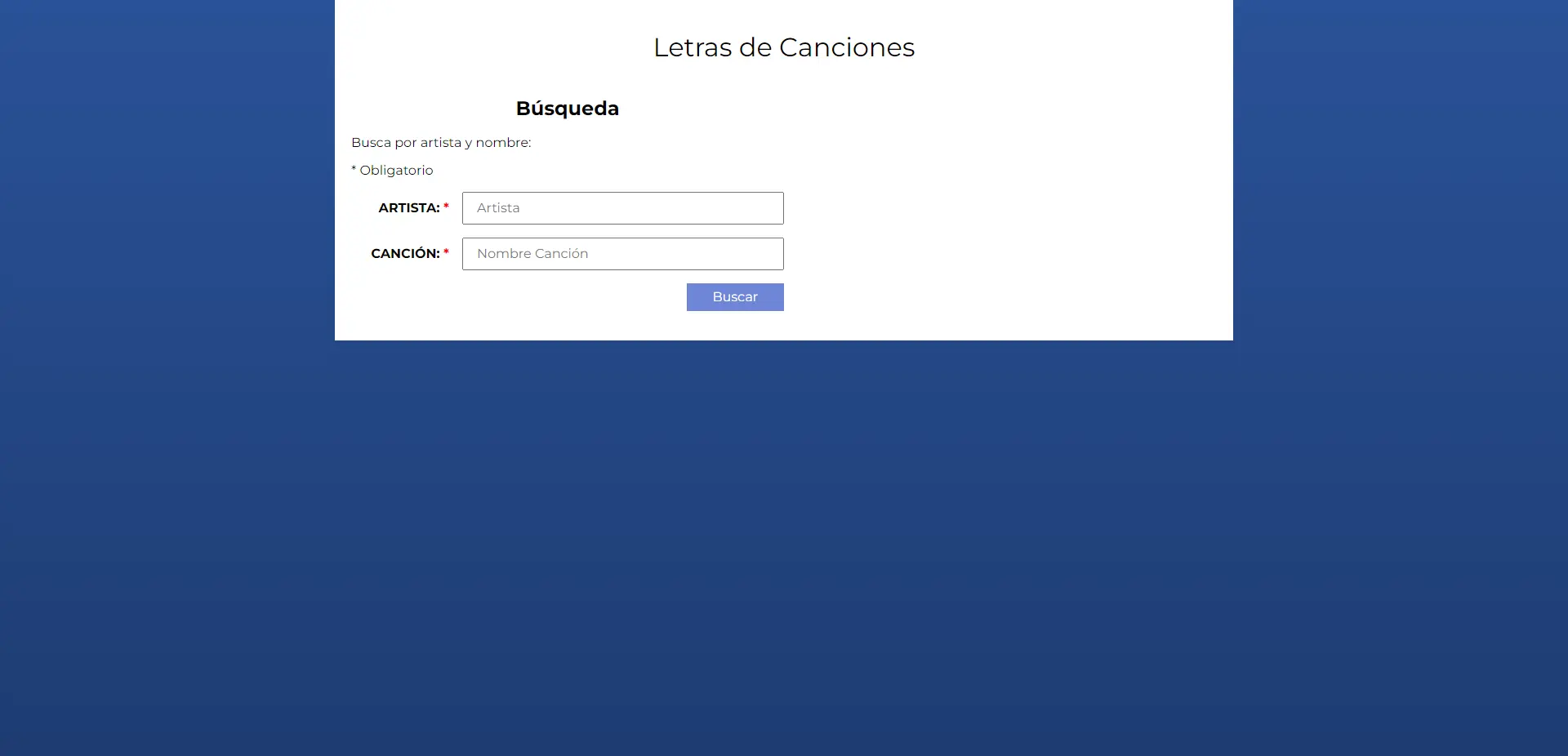 foto aplicacion web de busqueda de canciones y bandas de rock